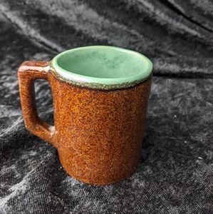 Vintage stoneware brown & teal kids size mug